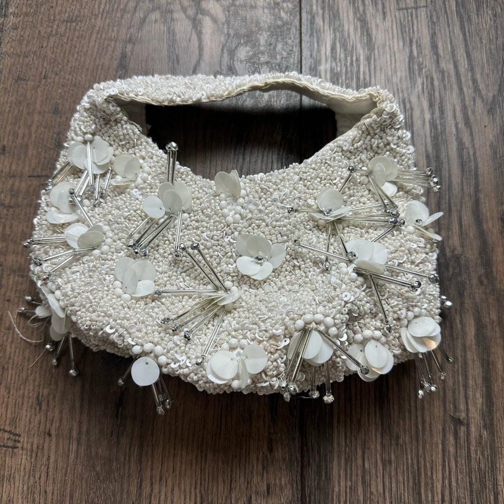Elegant White Beaded Women's Bag